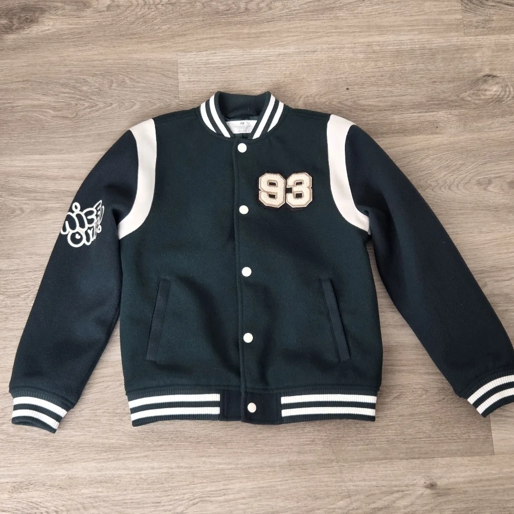 H&M Green and White Varsity Jacket